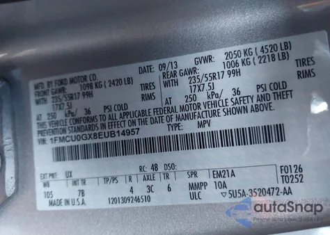 2014 Ford Escape Se from USA, damaged, VIN 1FMCU0GX8EUB14957